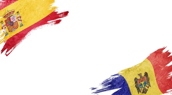 Bandeiras da Espanha e da Moldávia em fundo branco — Fotografia de Stock